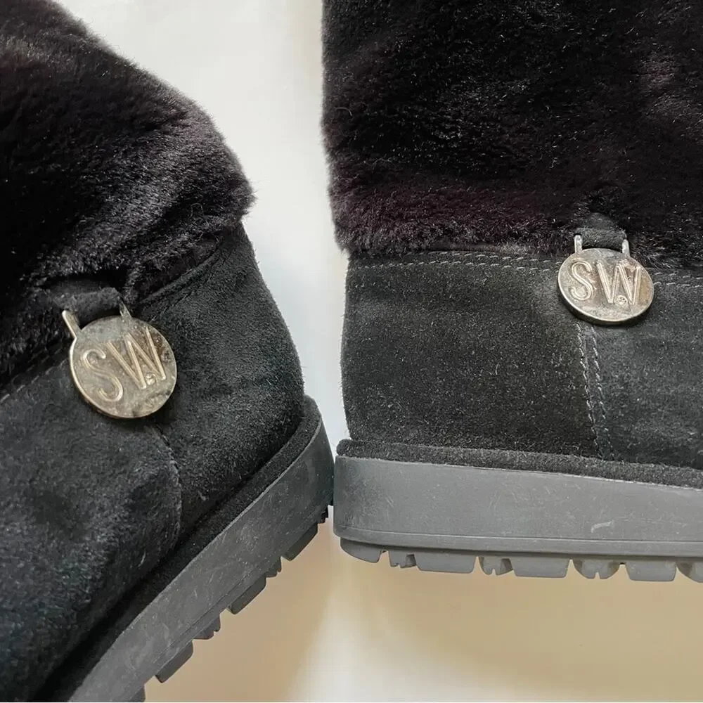 Stuart Weitzman Black Furever Faux Fur Suede Boots